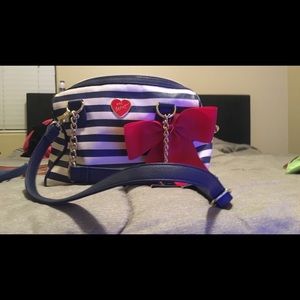 Blue and white leather crossbody bag